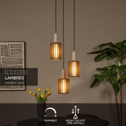 Lucide Lambres Pendant Light - 3Xe27 - Taupe - thumbnail 2