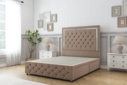 "Comfort Sofia Chrome Mink Plush Divan Bed Set No Drawers - 54"" Floor Standing & 12"" Footboard 4'6 Double" - thumbnail 3
