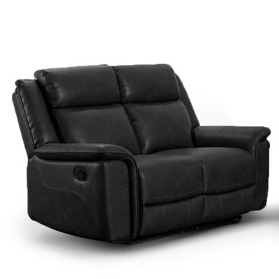 Furnishings For Less UK Toronto Black Leather Like Manual Reclining 2 Seater Sofa
