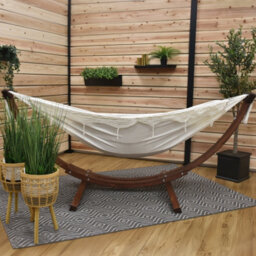 Vivere Double Cotton Hammock With Solid Pine Stand (260Cm) - Natural With Fringe - thumbnail 6
