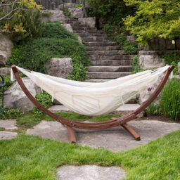 Vivere Double Cotton Hammock With Solid Pine Stand (260Cm) - Natural With Fringe - thumbnail 5