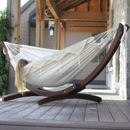 Vivere Double Cotton Hammock With Solid Pine Stand (260Cm) - Natural With Fringe - thumbnail 4