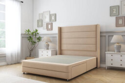 "Sloomy Sterling Pebble Plush Divan Bed No Drawers - 54"" Wingback Headboard & 12"" Footboard 4'6 Double" - thumbnail 1