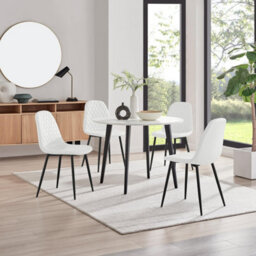 Furniturebox Uk Koko White Melamine Round Dining Table & 4 White Corona Black Leg Chairs - thumbnail 1