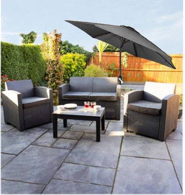 Groundlevel 2M Grey Outdoor Crank And Tilt Garden Parasol - image 1