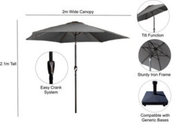 Groundlevel 2M Grey Outdoor Crank And Tilt Garden Parasol - thumbnail 6