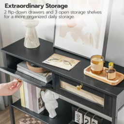 Black Console Table Hallway Table With 2 Flip-Down Drawers - thumbnail 5