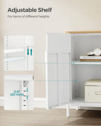 Songmics Storage Cabinet, Metal Cabinet With Double Doors, Magnetic Closure, Adjustable Shelf, Steel Frame, Natural And White - thumbnail 6