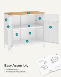 Songmics Storage Cabinet, Metal Cabinet With Double Doors, Magnetic Closure, Adjustable Shelf, Steel Frame, Natural And White - thumbnail 8