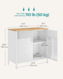Songmics Storage Cabinet, Metal Cabinet With Double Doors, Magnetic Closure, Adjustable Shelf, Steel Frame, Natural And White - thumbnail 2