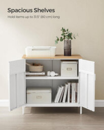 Songmics Storage Cabinet, Metal Cabinet With Double Doors, Magnetic Closure, Adjustable Shelf, Steel Frame, Natural And White - thumbnail 3