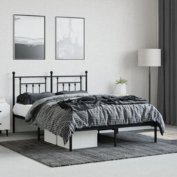 Berkfield Metal Bed Frame With Headboard Black 140X190 Cm - thumbnail 3