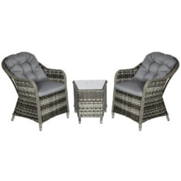Outsunny 3 Pcs Aluminium Rattan Bistro Set With Soft Cushions & Glass Top - thumbnail 2