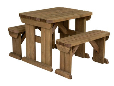 Arbor Garden Solutions Picnic Bench And Table Set, Aspen Rounded Wooden Patio Furniture (3Ft, Rustic Brown) - image 1