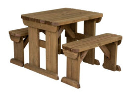 Arbor Garden Solutions Picnic Bench And Table Set, Aspen Rounded Wooden Patio Furniture (3Ft, Rustic Brown) - thumbnail 1