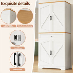 Abrihome Tall Kitchen Sideboard With Door Frame (80X40X180Cm), Slim Storage Cabinet For Living Room, Versatile Snack & Display Unit, White - thumbnail 3