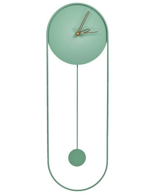 Wyld and Coco Aurora Wall Clock Green Steel Oval With Pendulum 20 X 62 Cm Minimalist Design - image 1