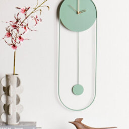 Wyld and Coco Aurora Wall Clock Green Steel Oval With Pendulum 20 X 62 Cm Minimalist Design - thumbnail 2