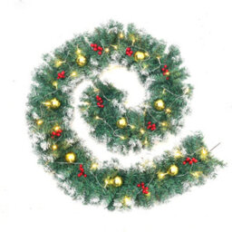 Living And Home Artificial Christmas Garland Gold Ball Berries Green Garland With Led Lights 270 Cm - thumbnail 3