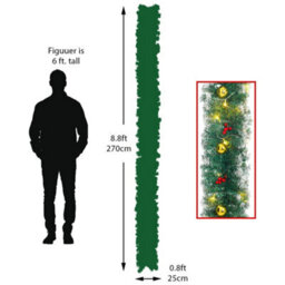 Living And Home Artificial Christmas Garland Gold Ball Berries Green Garland With Led Lights 270 Cm - thumbnail 5