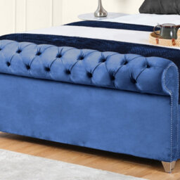 UKBEDFURNITURE Chesterfield Sleighblue Plush Velvet  Gas Lift Ottoman Storage Bed - With 48 Inch Headboard - thumbnail 3