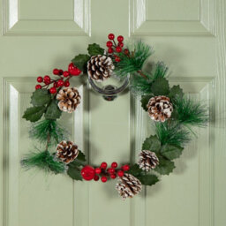Samuel Alexander 45Cm Hanging Christmas Wreath With Red Berries And Frosted Pinecones - thumbnail 1