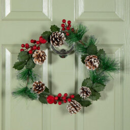 Samuel Alexander 45Cm Hanging Christmas Wreath With Red Berries And Frosted Pinecones - thumbnail 9