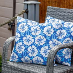 Gardenwize Outdoor Pair Of Blue Hawaiian Print Scatter Cushions - thumbnail 1