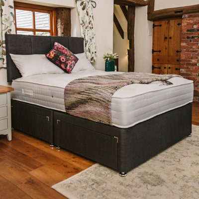 Divan Base Direct Cashmere Wool 1000 Pocket Sprung Divan Bed Set 4Ft6 Double 4 Drawers - Naples Slate - image 1