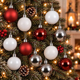 Decoris Pack Of 30 Christmas Tree Baubles Shatterproof Red White Silver - thumbnail 1