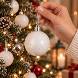 Decoris Pack Of 30 Christmas Tree Baubles Shatterproof Red White Silver - thumbnail 2