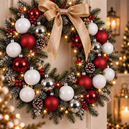 Decoris Pack Of 30 Christmas Tree Baubles Shatterproof Red White Silver - thumbnail 6