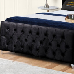 UKBEDFURNITURE Windsor Wingback Black Plush Valvet Upholstered Bed Frame Only - Slatted Base - 48 Inch Headboard - thumbnail 3