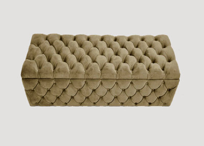 90Cm Wide Lux Ottoman Storage Box, Mink Velvet Upholstered Chesterfield Storage Ottoman Box - image 1