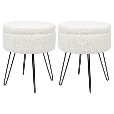Harbour Housewares 2X Boucle Storage Footstools - Round Modern Dressing Table Footstool Vanity Seat Chairs - 46 X 37Cm Black Legs - image 1