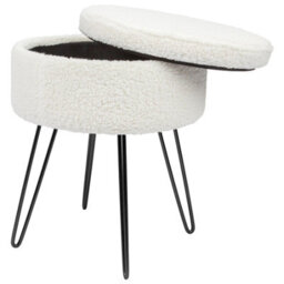 Harbour Housewares 2X Boucle Storage Footstools - Round Modern Dressing Table Footstool Vanity Seat Chairs - 46 X 37Cm Black Legs - thumbnail 4