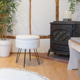 Harbour Housewares 2X Boucle Storage Footstools - Round Modern Dressing Table Footstool Vanity Seat Chairs - 46 X 37Cm Black Legs - thumbnail 5