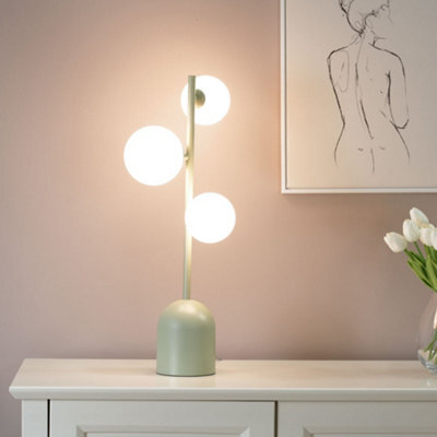 Valuelights Marlow Sage Green 3 Way Bedside Table Lamp With Glass Globe Lampshade - image 1