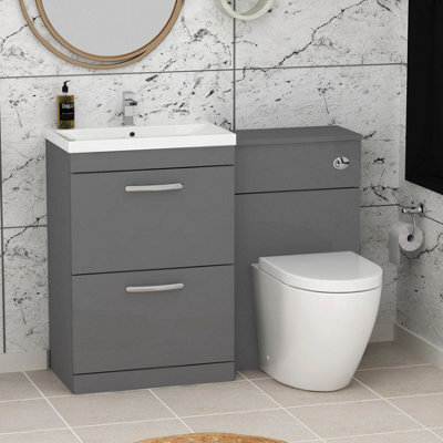 Royal Bathrooms 1100mm Indigo Grey Gloss 2 Drawer Furniture Pack With Mid Edge Basin & Elva Back To Wall Toilet - image 1