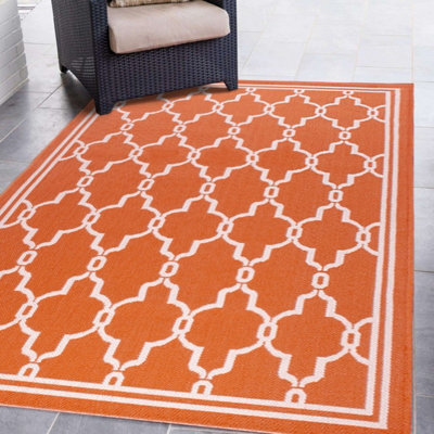 Orange Outdoor Rug, Geometric Stain-Resistant Rug For Patio Decks Garden Balcony, Modern Outdoor Area Rug-120Cm X 170Cm - image 1