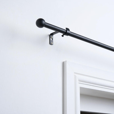 OHS Curtain Pole Extendable Metal Finnials Ball End Rings Rod Fittings, Black - image 1