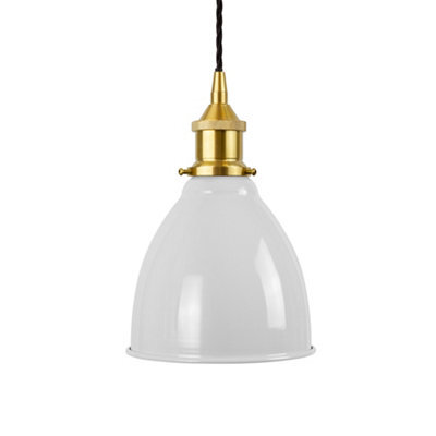 Pale Grey Classic Small Pantry Metal Painted Dome Pendant Light With Polished Brass Lamp Holder And Black Twisted Cable - Se Home
