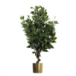Leaf Artificial 110Cm Evergreen Ficus Tree Gold Planter - thumbnail 1