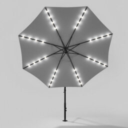Living And Home 3M Led Lighted Large Garden Patio Cantilever Parasol Sun Shade Banana Umbrella Crank Tilt No Cross Base, Light Grey - thumbnail 3