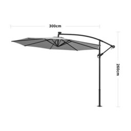 Living And Home 3M Led Lighted Large Garden Patio Cantilever Parasol Sun Shade Banana Umbrella Crank Tilt No Cross Base, Light Grey - thumbnail 6