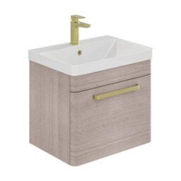 Plum&clay Emery Textured Grey Wall Hung Bathroom Vanity Unit & Basin Set With Gold Handles (W)50Cm (H)46Cm