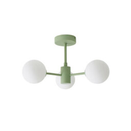 Valuelights Marlow Sage Green 3 Way Ceiling Light With White Frosted Glass Globe Lampshades - thumbnail 2