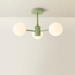Valuelights Marlow Sage Green 3 Way Ceiling Light With White Frosted Glass Globe Lampshades - thumbnail 6
