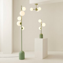 Valuelights Marlow Sage Green 3 Way Ceiling Light With White Frosted Glass Globe Lampshades - thumbnail 8