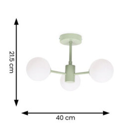 Valuelights Marlow Sage Green 3 Way Ceiling Light With White Frosted Glass Globe Lampshades - thumbnail 9